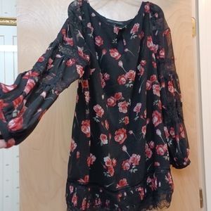 WHBM black floral rose lace dress Sz 8